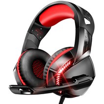 VersionTECH. 게이밍 헤드셋 ps4 헤드폰 pc 헤드폰 게임 헤드셋 게임용 유선 경량 LED 라이트 마이크 첨부 ps4 PC 스카이프 fps xbox one 대응 레드