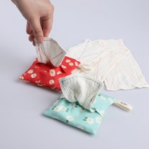 [제로웨이스트] 뻬르끌로 소창 손수건 4장 + 잔꽃 파우치 Set, 민트