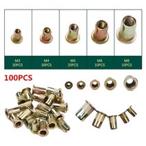 탄소강 플랫 헤드 리벳 너트 세트 하드웨어 멀티 사이즈 삽입 리벳 너트 210/165개, 200PCS gold_CHINA