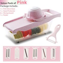 야채 슬라이서 커터 강판 슈레더 멀티 필러 당근 과일 6 in 1 가제트 절단 도구, Pink color with box