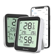 겨울철 건강관리 govee 온습도계 온도계 습도계 bluetooth 디지털 스마트폰으로 온도 습도 관리 온도 습도 고정밀도 콤팩트 큰 화면 그래프 기록 알람 이상 일본 직배송, 작은 크기, 블랙(블랙 19-3911tcx), 2