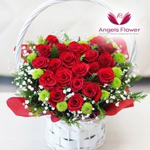 엔젤스플라워 꽃배달서비스 생화 장미꽃 바구니 공기정화 관엽식물 축하바구니 프로포즈, F06_장미한아름하트 고급형, 1개