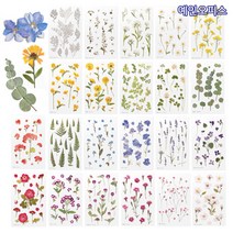 예인오피스 어프리 압화스티커 36종 압화꽃 투명스티커 다꾸 다이어리꾸미기 DIY 꽃, 압화스티커/유칼립투스
