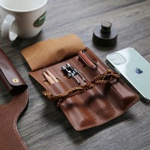 801 가죽 공방 빈티지 고급 롤 롤링 필통 파우치 펜 펜슬 케이스 홀더 대학생 선물, 각인 미작업, 꽈베기, 클래식브라운