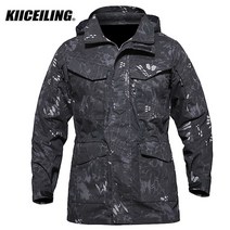 KIICEILING 멀티캠 군사 전술 재킷 남성용 방수 바람막이 군대 위장 오토바이 파카 트렌치 코트