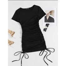 SHEIN 솔리드 사이드 스트링 셔링 스키니 원피스