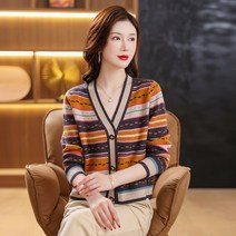 여성스웨터 스트라이프 니트 가디건 봄가을 루즈핏 숏 코트