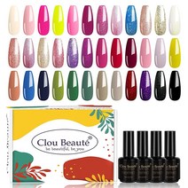 Clou Beaute 36피스 네일 젤 키트 봄 여름 핑크 글리터 화이트 그린 블루 레드 컬렉션 클래식 컬러 LED UV 큐어링 폴리쉬 5ml USA 미국, CB-S22-19