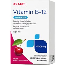 GNC 녹여먹는 비타민B12 1000mcg 엽산 667mcg 60로젠즈 체리맛 무설탕, 1통, 60개입