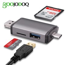 sd메모리카드리더기 goojodoq micro usb 2 0 type c to micro tf 어댑터 액세서리 otg cardreader 스마트 마이크로sd리더기, 스페이스 그레이