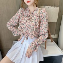 [Myshe]여자 봄 예쁜 잔꽃무늬 프릴 레이스 블라우스 xin218WA9