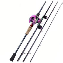 캐스팅 낚시 세트 1.8-2.4M 4 섹션 탄소 섬유 낚싯대 및 12 1BB 멀티 컬러 베이트 캐스팅 릴 세트 태클, 2.4m 및 왼손, 낚시 콤보