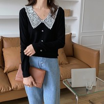 [리즈무드] 벨지로 카라 레이스 니트탑