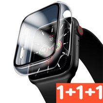 1+1+1 애플워치 엣지풀커버 비산방지 곡면풀커버 9H강화유리 보호풀케이스, 레드, 40mm