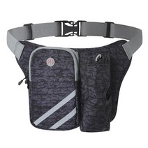 물병 홀더가 있는 러닝 웨이스트 팩 수화 벨트 피트니스 여행 하이킹을 위한 헤드폰 구멍이 있는 러닝 백, 31x18x5cm, 나일론, 검은색