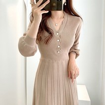 하객룩 브이넥 원피스 플리츠 슬림핏 하늘하늘