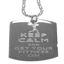 Keep Calm and Get Your Fitness On Weight Lifter - Luggage Metal Chain Necklace Military Dog Tag, 1