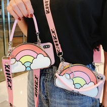 삼성 보급형 저가폰 갤럭시 A시리즈 카드 지갑 파우치 스트랩 슬림 실리콘 귀여운 무지개 어린이 초등학생 핸드폰 가방 케이스 인싸템