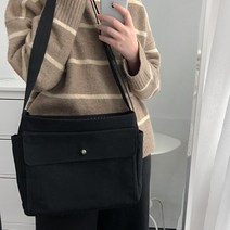 담찌마켓 여성 스퀘어 캔버스백 숄더 크로스백 남녀공용 캐주얼 여행보조 산책 기저귀가방 천 에코백 2col DZ2382