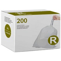 7.6L(2.6갤런) Code R 200개 드로스트링 쓰레기 봉투 simplehuman | 1.2mm 쓰레기통 라이너 2.6갤런 / 10리터 튼튼한 화이트