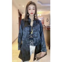 싱글코트옷 2023 샤틴 플라워 프린팅 차이나 슬림핏 가디건 간지나는 단추 미드 롱남방 심플 외 4990670183