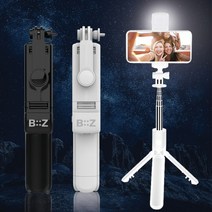 비즈 LED 무선 삼각대 블루투스 셀카봉 BZ-SS50, 블랙, 1개