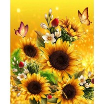 지산 DIY 보석십자수 (캔버스형) 40x30cm, 1개, JS11 나비들과 해바라기