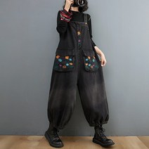 여성 9부청바지 점프수트 멜빵 와이드 루즈핏 봄 가을 빅사이즈 멜빵청바지