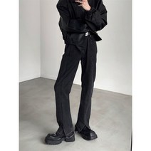 트임청바지 가을 산풍 키커 보이는 스트레이트핏 일자 남자 디자인감각 보이핏 볼륨 슬림 퍼트리밍 긴바지 4980449264