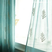 블루 커튼 자수 린넨 시원한 큰방 작은방 창문형 여름커튼