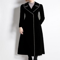 빈티지 노치 칼라 랩 롱 트렌치 코트 여성용 두껍고 따뜻한 블랙 벨벳 맥시 외투 겨울 디자이너
