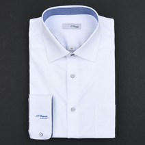 듀퐁셔츠 SE2SM12LS904SWH 비지니스 라인 스트레치 화이트 솔리드 카라 배색 일반핏