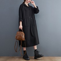 Sheffley여성 가을 겨울 스트링 후드 하프 루즈핏 기모 맨투맨 원피스