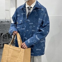 남자대님셔츠 이니셜 데님셔츠 긴 소매 봄가을 계절 트렌드 와이드 루즈핏 와이셔츠 디자인감각 보이핏 볼륨 3779687850