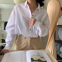 모노치코 레트로 아방핏 슬릿 오버 셔츠 [ICB-0833], 아이보리(Ivory):FREE