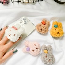 바이마이띵 귀여운 캐릭터 동물 그립톡 스마트톡, 복슬 토끼/옐로우