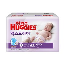 하기스 NEW 맥스드라이 밴드형 기저귀 남녀공용 신생아용 1단계(3~4.5kg), 62매