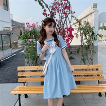 A라인 스커트 러블리 큐트 마린넥 JK 트윈 학원 무드 반팔 원피스다 여성 2714776861