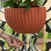 라탄 무늬 행잉 반원형 바구니 컬러 미니 화분 플랜테리어 카페 홈 데코 인테리어 걸이화분 오렌지 주황, 흰색