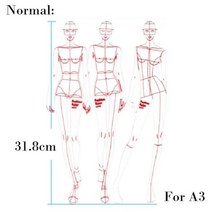 디자이너 패션 눈금자 패션 라인 드로잉 인간의 동적 템플릿 의류 디자인 휴머노이드 디자인 템플릿 세트, A3용 보통 크기