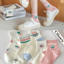 워더미 여성용 봄 여름 핑크 크림 단목 5켤레 양말 세트 W716