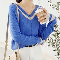 드레스날다 쿠키앤크림 배색 브이넥 니트 mknit1236