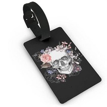 공룡 맞춤형 수하물 태그 여행 가방 명함 귀여운 이름 ID 라벨 여성 남성용, Pink Floral Sugar Skull Flower