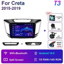자동차 카 차량 플레이어 오디오 블루투스 카오디오 android 11 car radio for hyundai creta ix25 2015-2019 2 din 멀티미디어 비디오, t3-adas dvr