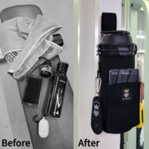 [1+1] 헬킹콩 마그네틱 보틀 파우치 헬스 자석 만능 물병가방 수건 이어폰, 본체 1개+ 수건걸이_블랙 1개, 본체 1개+ 수건걸이_블랙 1개