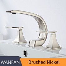 셀프 설치 세면대 꼭지 수전 시공 수도 헤드 욕실 교체 골드 데크 장착 수도꼭지 황동 3 홀 2 핸들 광범위한 욕조 차가운 믹서 화장실 855878, Brushed Nickel_CHINA