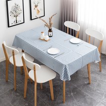 캐프마켓 방수 체크 격자 테이블보 사각 원형 식탁보, 블루 6인용 140 x 200 cm
