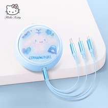 산리오 3in1 충전 케이블 릴타입 귀여운 멀티 USB 케이블 헬로키티 시나모롤, E, 1mcm