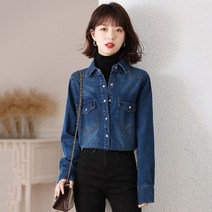 여성 데님 셔츠 청남방 롱 남방 자수 스트라이프 루즈핏 빅사이즈 긴소매 자켓 가을 겨울 봄 인박카097