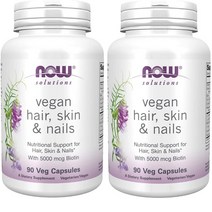 Now Foods 나우푸드 Solutions Vegan Hair Skin & Nails 비건 헤어 스킨 네일 90베지캡슐 2팩, 1팩